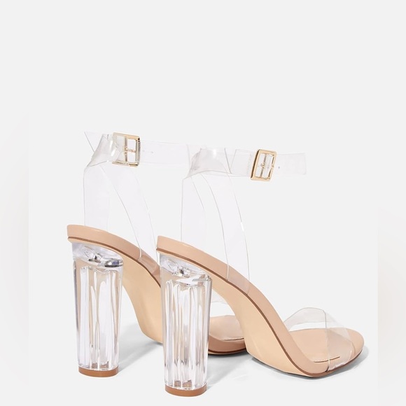 JustFab/ShoeDazzle Clear Chunky Heels Sandals with Open Toe Ankle Strap - Hanna - Picture 4 of 5